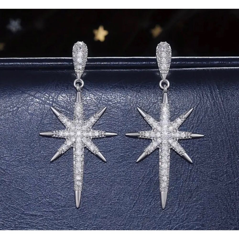 ✨. NEW Stunning crystal embellished drop dangle celestial star earrings ✨